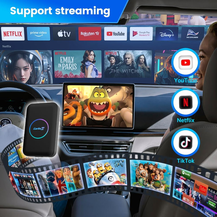 AIBOX-Lite Boîte multimédia 3 en 1 Système Android indépendant / CarPlay sans fil / Android Auto sans fil, convient pour les véhicules équipés de CarPlay filaire / Android Auto