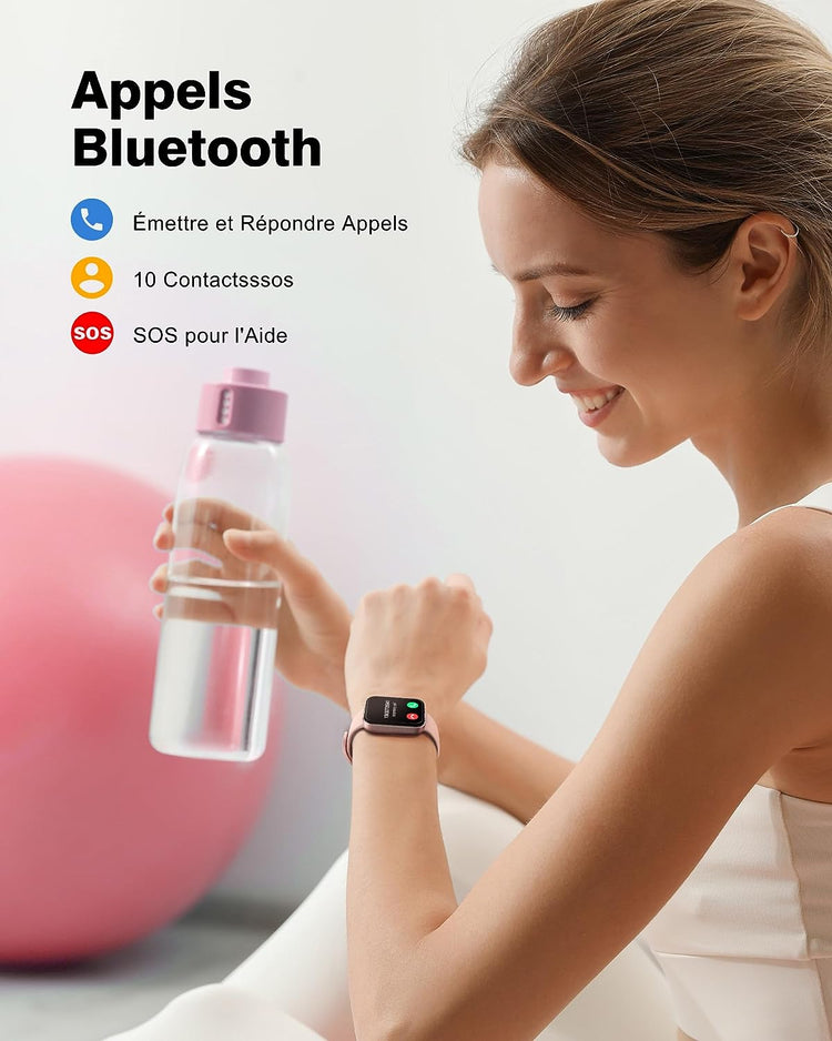 Montre Connectée Femme Appel Bluetooth SpO2 100+ Modes Sportif IOS ANDROID Etanche IP68 ROSE