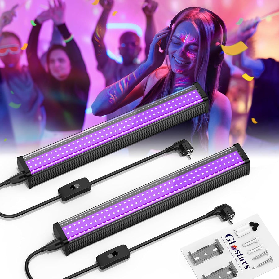 Lot de x2 Lumière Noire 20W 395nm Lampe UV Lumière Noire LED avec Interrupteur et Prise