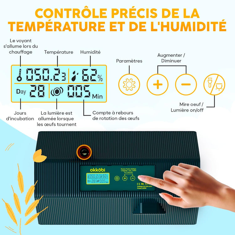 Couveuse Automatique Incubateur Oeuf Retournement Automatique Contrôle Humidité Mire oeuf Intégré 10 œufs Tout type volailles