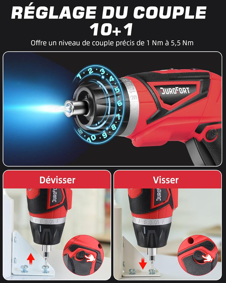 Tournevis Electrique Sans Fil Rechargeable 8V 5.5Nm 30 Embouts 10 Réglages de Couple