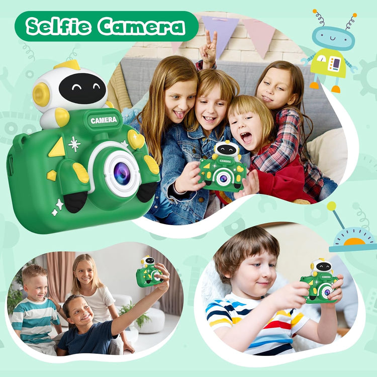 Appareil Photo Enfant Rechargeable Ecran LCD 2" Vidéo HD Carte SD 32Go Robot VERT