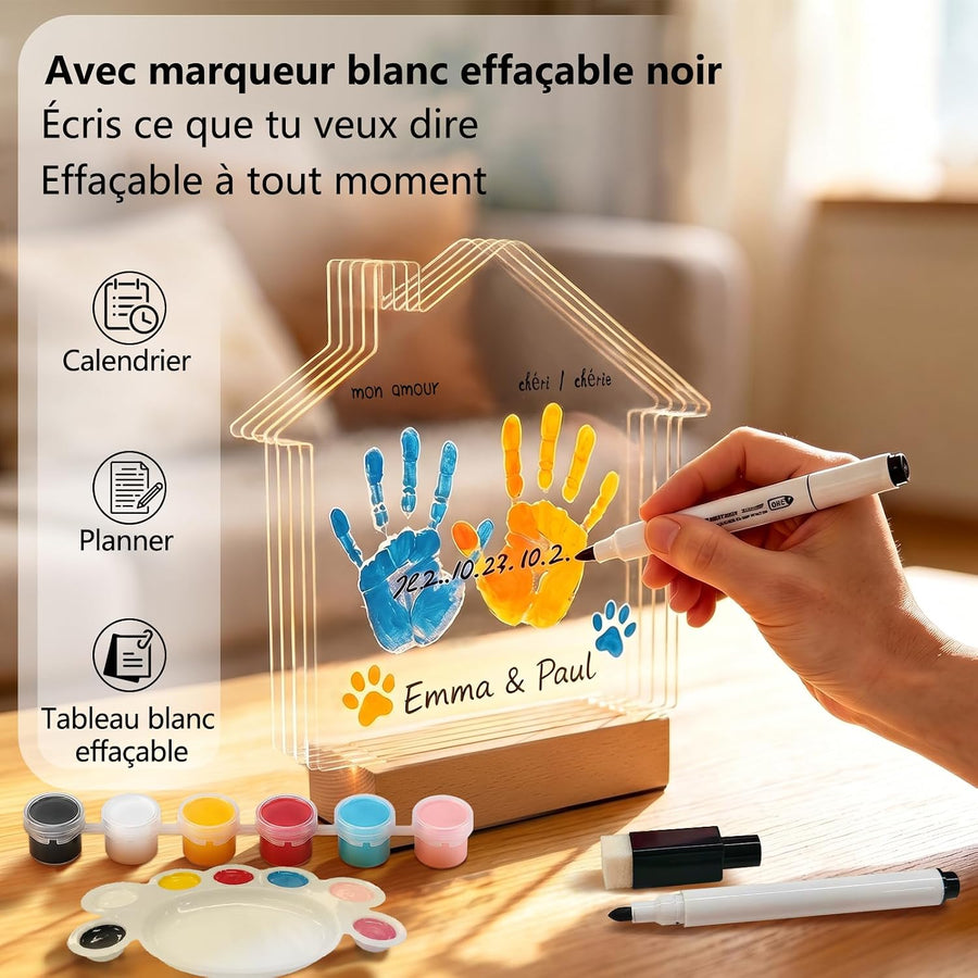 Kit d'empreintes de main avec veilleuse LED, empreinte de pied de bébé avec Empreinte de main pour couples et familles, kit d'empreintes de pattes de chien et chat, souvenir à faire soi-même