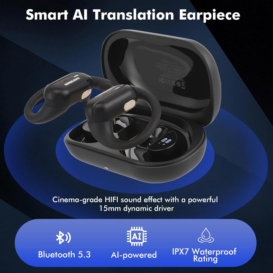 Casque audio avec traduction IA, 164 langues avec application, casque audio avec traduction vocale en temps réel, écouteurs audio pour iOS et Android, voyage et affaires