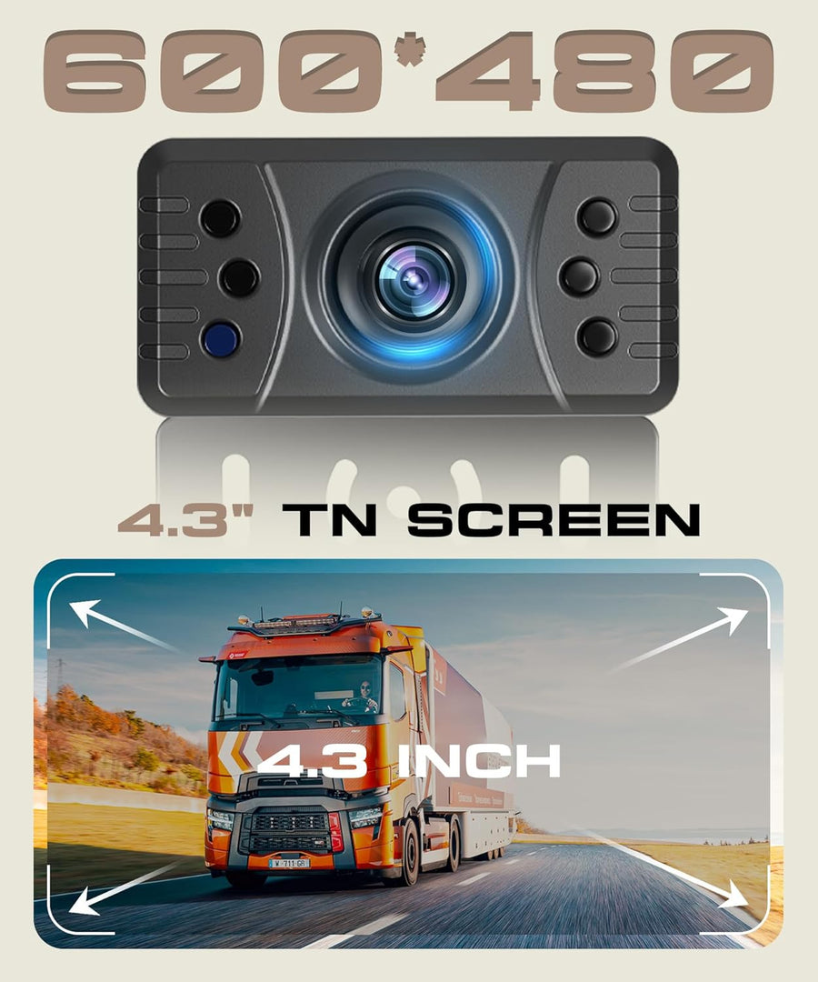 Caméra de Recul sans Fil, Moniteur TN 4,3 Pouces, Étanche IP68/Vision Nocturne Grand Angle/Lignes de Guidage Réglables/Inversion Image pour Voiture Camion Fourgon Caravane