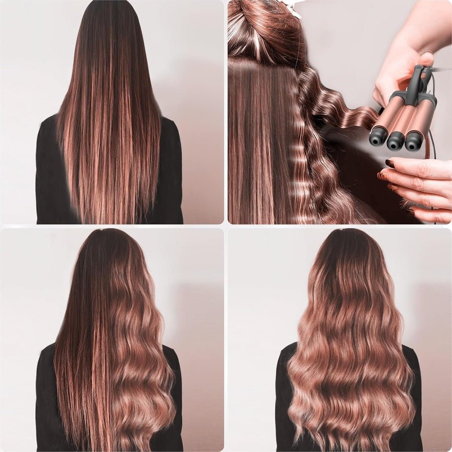 Fer à Friser 3 Barils Beach Waves, Céramique Boucleur 3 Tete Ondulé,2 Températures, Cheveux Chauffage Rapide Gaufre wavy Hair