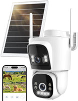 Ctronics 4G LTE AOV Camera Exterieur sans Fil Solaire, Camera sans WiFi Caméra de Surveillance Extérieur à Double Objectif 2K, Suivi Automatique, Enregistrement 24/7, Détection IA, Camera Carte Sim