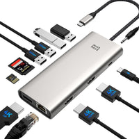 Station d'accueil USB C à Triple écran pour HP, Lenovo et Dell, Station d'accueil Minthouz 12 en 1 avec Double HDMI+DP 4K, PD 100 W, Adaptateur multiport 4*USB Ethernet/SD/TF/3,5mm