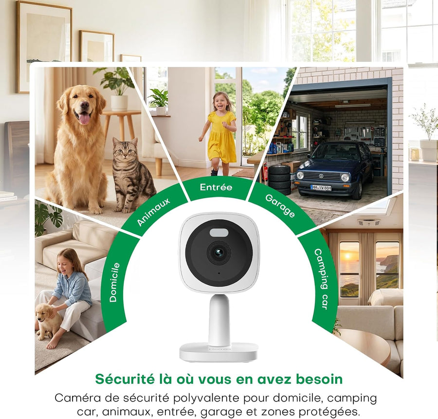 Caméra Intérieure Magnétique 3MP 2K, Vision Nocturne Couleur 0,01 Lux Caméra Intérieure Wi‑Fi, Détection Mouvement Humain, Audio Bidirectionnel, Étanche IP65, Compatible Alexa Et Google