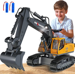 Jouet Pelleteuse télécommandée à partir de 3, 4, 6, 8 ans, 1:18, 11 canaux, avec télécommande, pelle et lumière LED, pelleteuse à chenilles