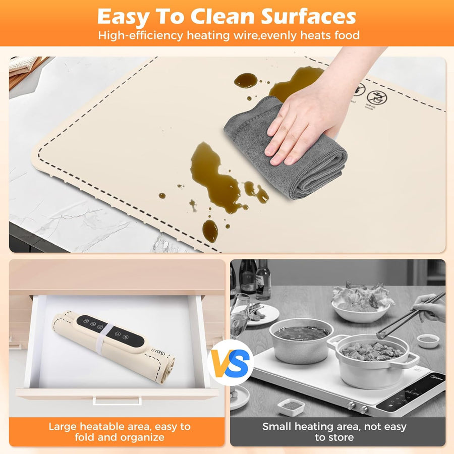 Chauffe Plat Electrique, Plaque Chauffante Electrique avec 6 Niveaux Temp., Minuteur de 4 Heures, Plaque Chauffante Pliable Flexible, 61x40cm