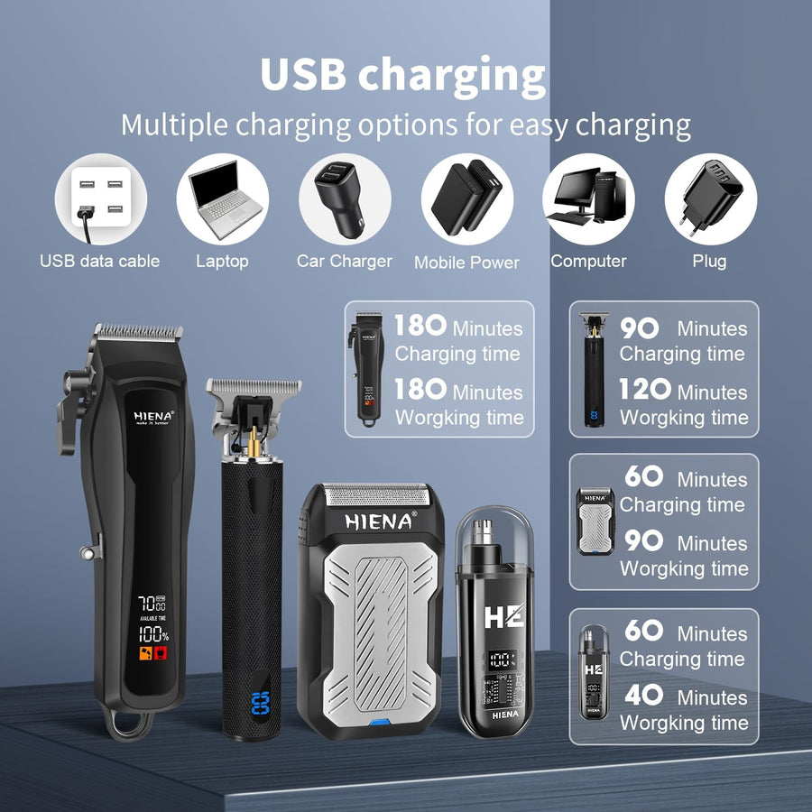 Tondeuse à cheveux professionnelle pour homme, sans fil, tondeuse à barbe, rasoir nasal, rechargeable par USB, kit complet de tondeuse électrique
