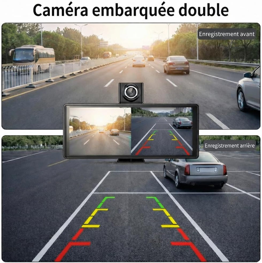 Dashcam Voiture 4K & Écran CarPlay Android Auto sans Fil 10.26" - Caméra de Recul 1080P, Apple AirPlay/Mirror Link, Bluetooth 5.0, AUX/FM, Navigation GPS, Commande Vocale, Tableau de Bord