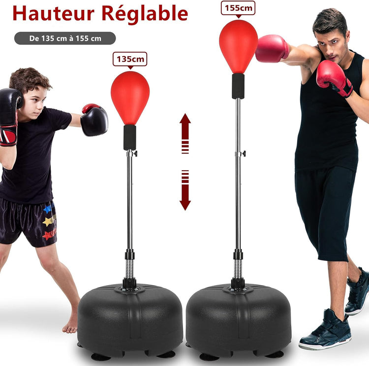 Punching Ball sur Pied Enfant Sac de Frappe Boxe avec Base à 6 Ventouses Hauteur Réglable 135-155 cm