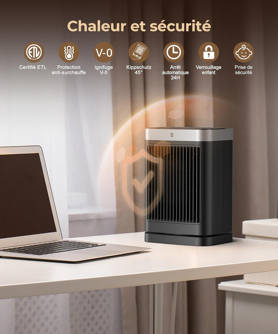 Chauffage d'appoint, 2000W PTC Chauffage Electrique, Télécommande, 3 Modes, Protection Surchauffe & Basculement, Minuterie 12H, 70°Oscillation, Radiateur Soufflant