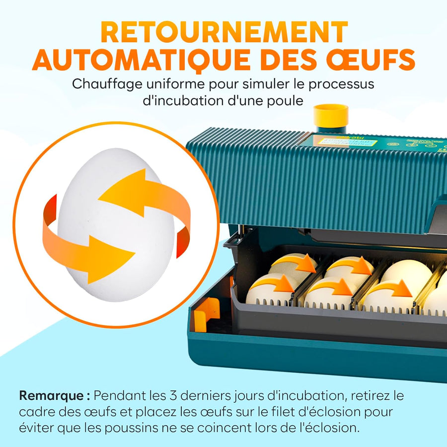 Couveuse Oeuf Automatique - Idéal tous âges - Incubateur Retournement Automatique - Contrôle Humidité - Mire oeuf intégré - 10 œufs - Tout type volailles