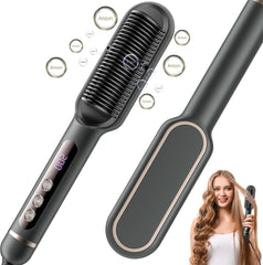 Brosse Lissante Pour Cheveux Ionique Lisseur Cheveux, Peigne Chauffant Professionnel Peigne de fer à lisser avec 9 Réglages de Température et Écran LCD