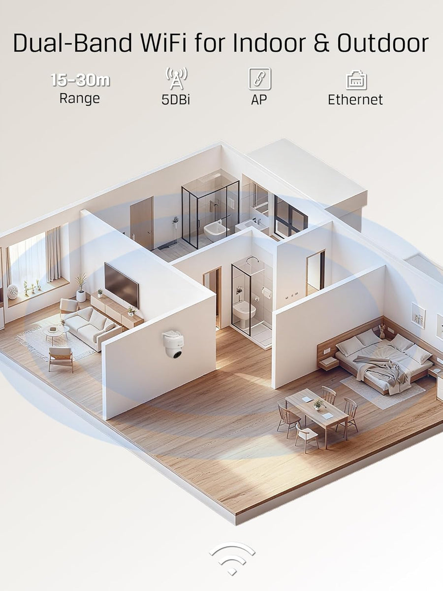Caméra de Surveillance 4MP Double Objectif, Zoom Hybride 10×, Détection IA Personnes/Véhicules, Vision Nocturne Couleur & Infrarouge 30m, WiFi Double Bande, Étanche IP66, Accès à Distance