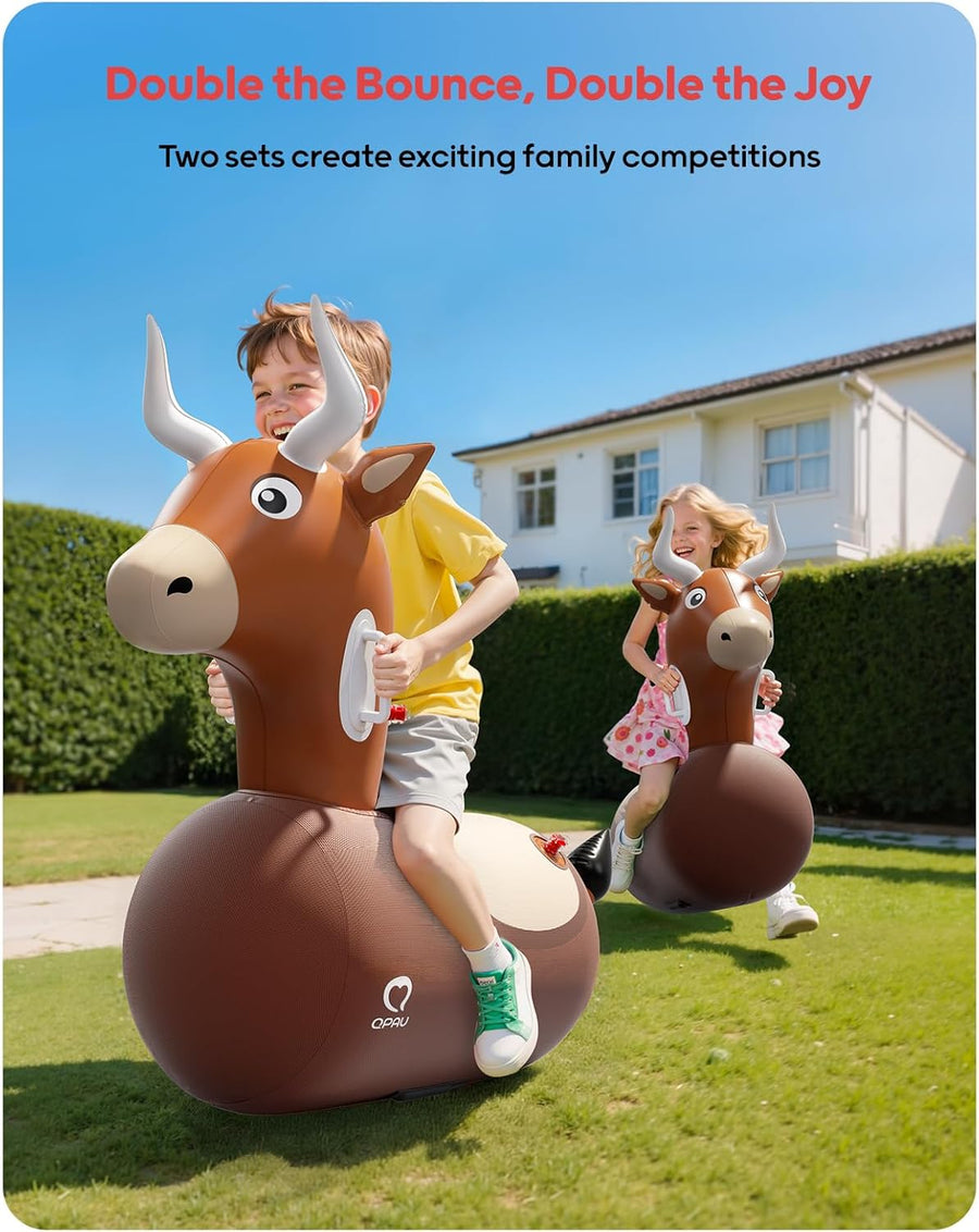 Jouet Taureau Sauteur Gonflable avec Housse en Tissu & Pompe, Jouet à Enfiler pour Enfants 5+ & Adultes, Jeu d'Extérieur