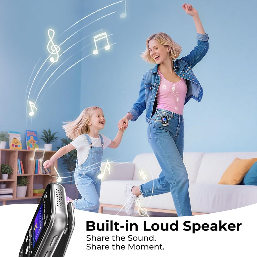 Lecteur MP3 64GB Bluetooth 5.3 avec Clip & Haut-Parleur, Lecteur de Musique Sport avec Écran Tactile et Boutons, Contrôle de Volume Indépendant, Radio FM, Extensible jusqu'à 128GB