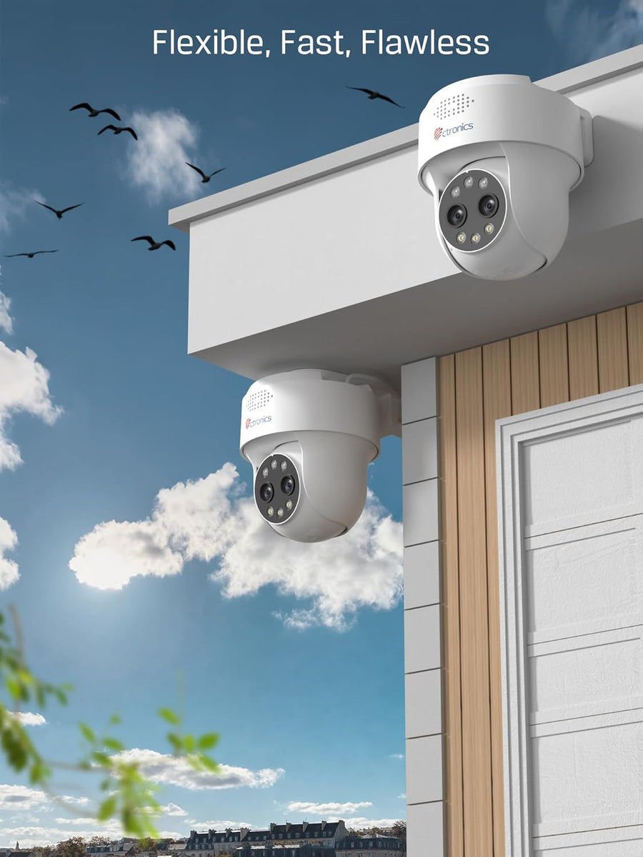Caméra de Surveillance 4MP Double Objectif, Zoom Hybride 10×, Détection IA Personnes/Véhicules, Vision Nocturne Couleur & Infrarouge 30m, WiFi Double Bande, Étanche IP66, Accès à Distance