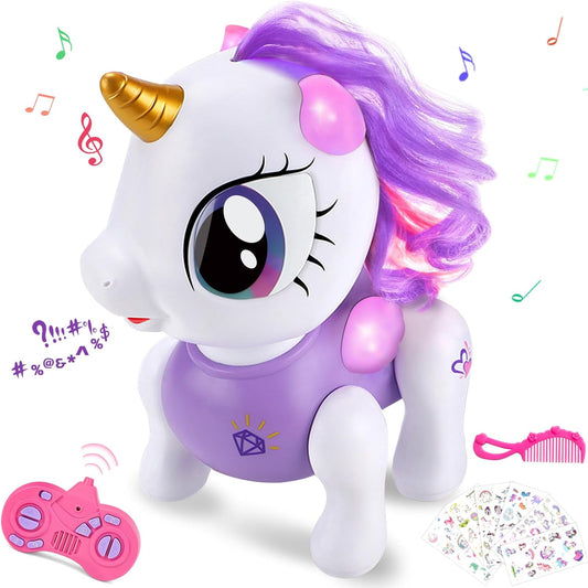 Jouet Licorne Télécommandée avec LED Musique Danse et Marche Jouet Robot Licorne VIOLET