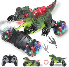 Voiture Telecommandé Enfant, Dinosaure Jouet Voiture, 360° Rotation Dinosaure Télécommandé Monster Truck, RC Stunt Car avec Lumière et Musique