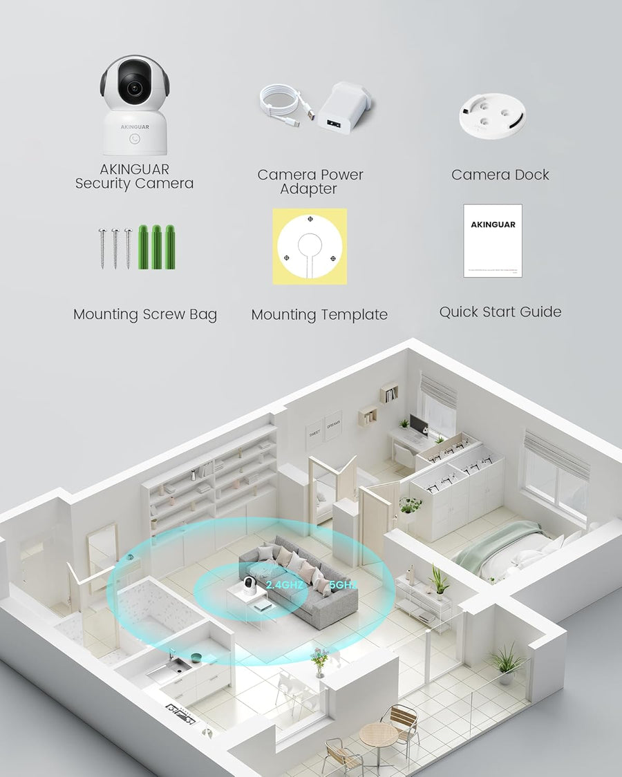 Caméra Surveillance 2K 3MP WiFi intérieure 360° Pan&Tilt Caméra IP, Vision Nocturne, Audio Bidirectionnel, Détection Humaine AI, Suivi de Mouvement, avec Carte Mémoire de 32 Go