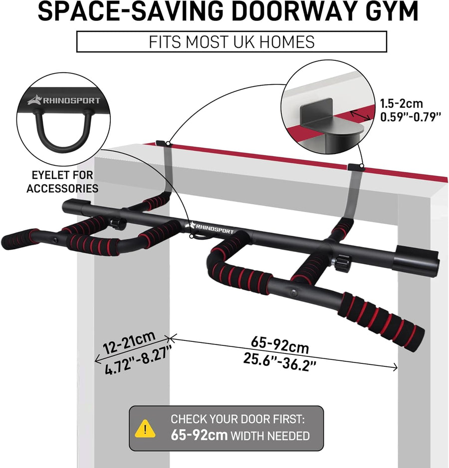 Barre de traction murale 4 en 1 pour montage mural sans vis, antidérapant， Portes 65-92cm, Équipement de gymnase à domicile