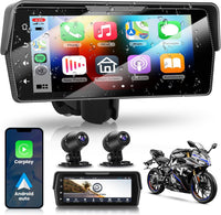 Écran CarPlay pour Moto avec 2 caméras, Enregistrement en Boucle, CarPlay sans Fil et Android Auto, enregistreur de Conduite écran Tactile Portable Bluetooth de 6,86 Pouces, Navigation/Siri