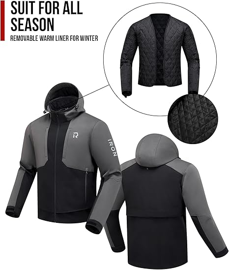 Veste moto homme Taille L hiver avec protections CE aux épaules et aux coudes,équipement de protection,doublure amovible pour protéger du froid et du vent en toutes saisons Noir