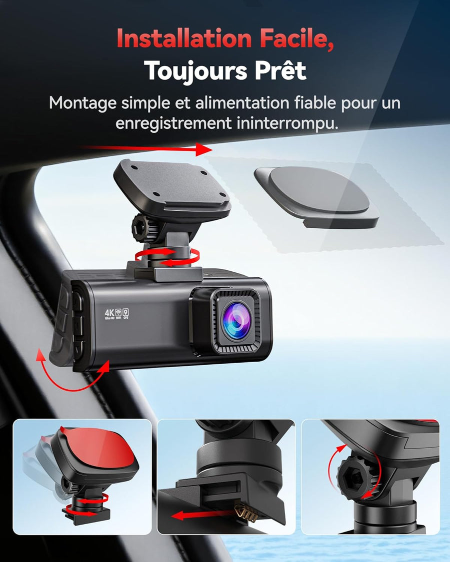 REDTIGER F7N 4K+1080P Dashcam Voiture Avant et arrière,Caméra Embarquée avec WiFi et GPS Intégrés pour Voitures,Carte SD 64G,Vision Nocturne,Mode Stationnement 24H