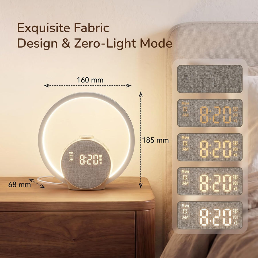 Réveil Lumineux Simulateur d'Aube, Vibration sans Fil et Commande à Distance pour Gros Dormeurs, Double Alarme, Lampe de Chevet avec Horloge Numérique pour Sourds