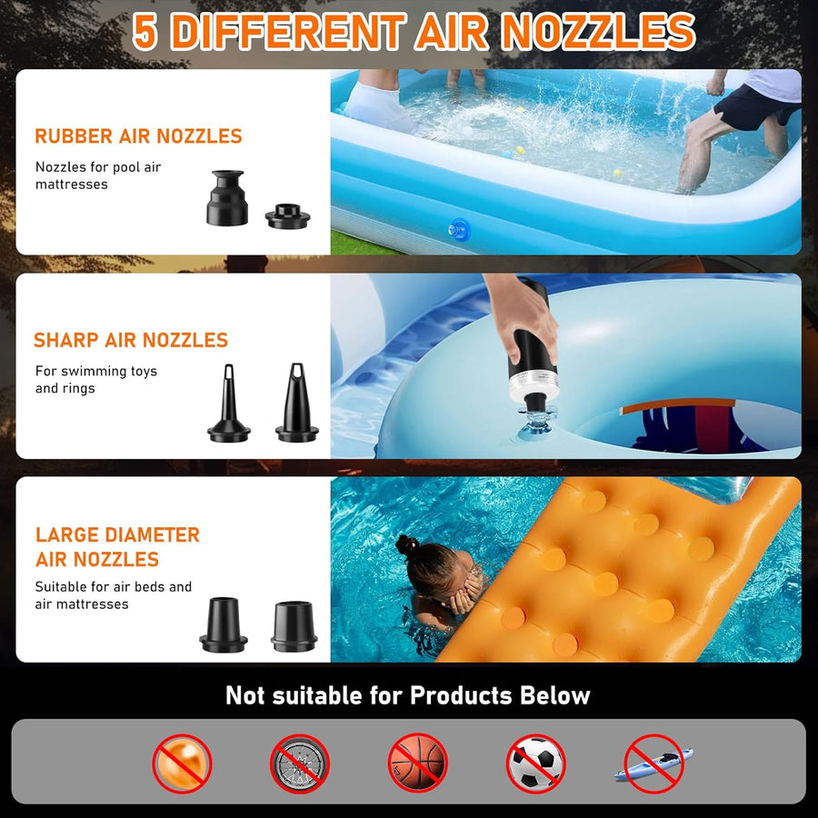 Pompe à Air Électrique Portable 4000mAh avec Lumière LED Gonflage/Dégonflage Rapide pour Matelas Pneumatiques de Camping, Piscines Gonflables, Sacs sous Vide et Accessoires