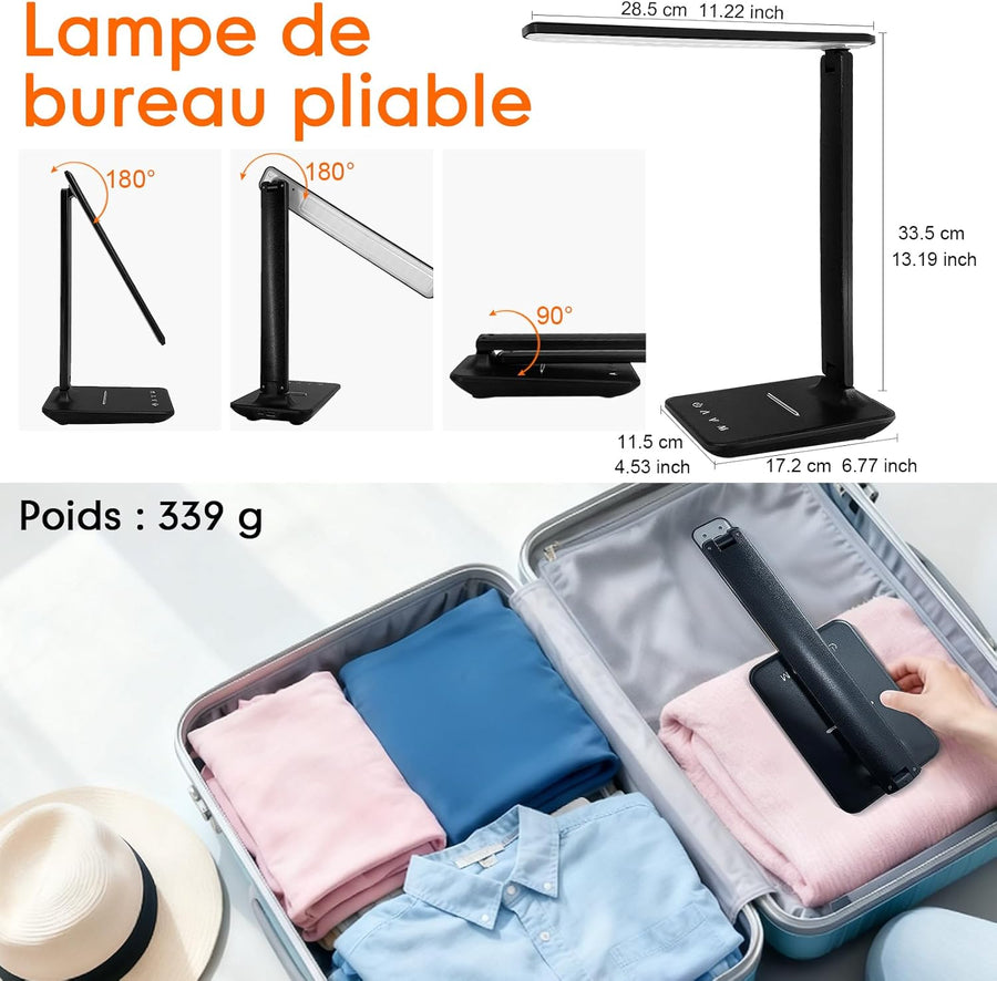 Lampe de bureau LED rechargeable, haute capacité de 4000 mAh, intensité variable, 5 modes et 5 niveaux de luminosité, adaptée à une utilisation à domicile
