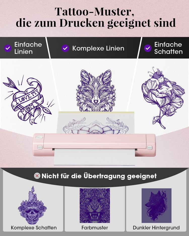 Imprimante Portable Bluetooth A4-300 DPI Prise en Charge du Papier Tatouage Bluetooth Compatible Android iOS Batterie 1200mAh ROSE