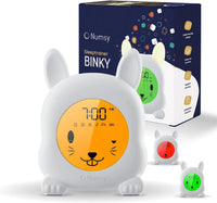 Réveil Éducatif Enfant Jour Nuit avec Simulateur d'Aube Réveil Enfant et Horloge à Code Couleur, Sons Apaisants, Veilleuse et Sécurité Enfant, Sans Fil et Rechargeable USB-C