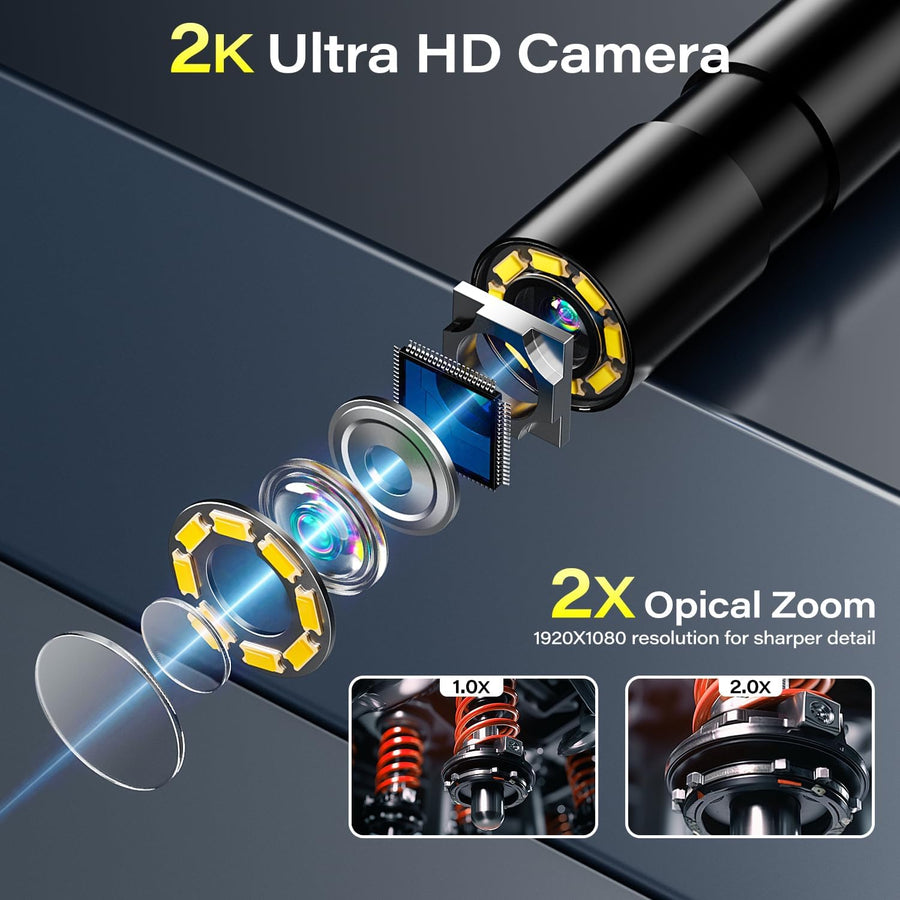 Caméra Endoscopique avec Lumière, 8mm IP67 étanche, écran IPS 4,3 Pouces, Caméra d’Inspection HD 1080P avec 8 LEDs Ajustables, Câble Semi-Rigide 5m – Pas de Wi‑FI, Pas d’Application