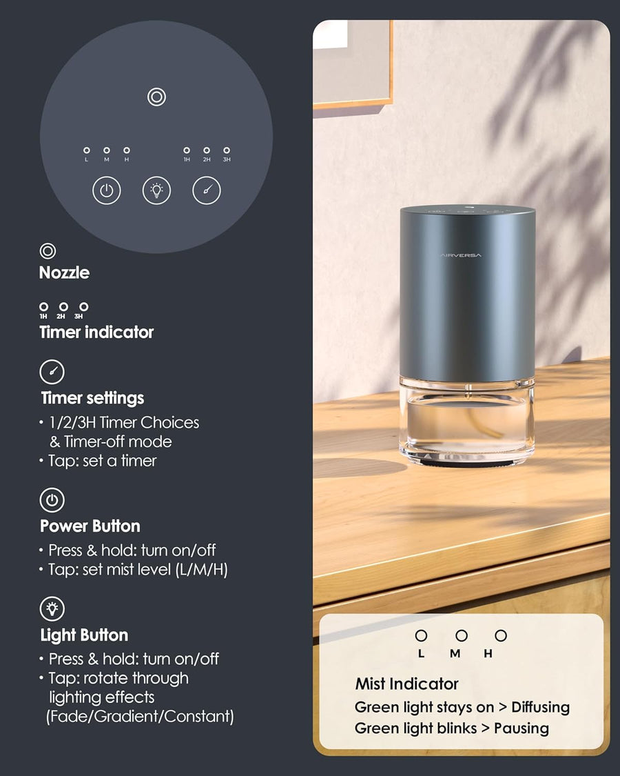 Diffuseur d'huiles essentielles sans Eau. pour la Maison, Grande Chambre, Chambre à Coucher, Voiture, Bureau, Bureau. A Batterie, Petit diffuseur avec Parfum Pur, capacité 100 ML