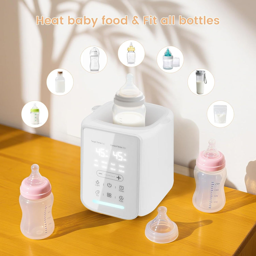 Chauffe-biberon 10 en 1 avec thermostat intelligent et veilleuse | Chauffage rapide en 2 à 5 minutes, stérilisation à la vapeur, arrêt automatique