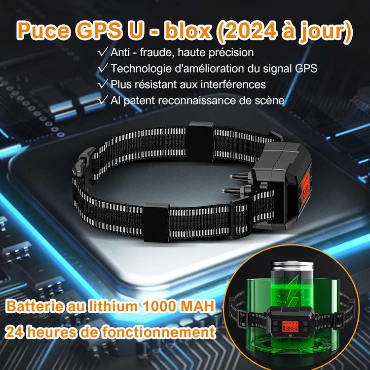 Collier Chien Clôture Anti-Fugue Sans Fil GPS Extérieur IPX7 Étanche Système Complet Amplification Signal GPS Intelligente Rayon Jusqu'à 1000m