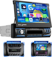 Autoradio 1DIN 4G+64G Android 15 avec écran Rétractable de 7 Pouces, écran Tactile IPS avec CarPlay sans Fil Android Auto GPS WiFi AI DSP FM/RDS Radio USB BT Caméra de Recul + MIC