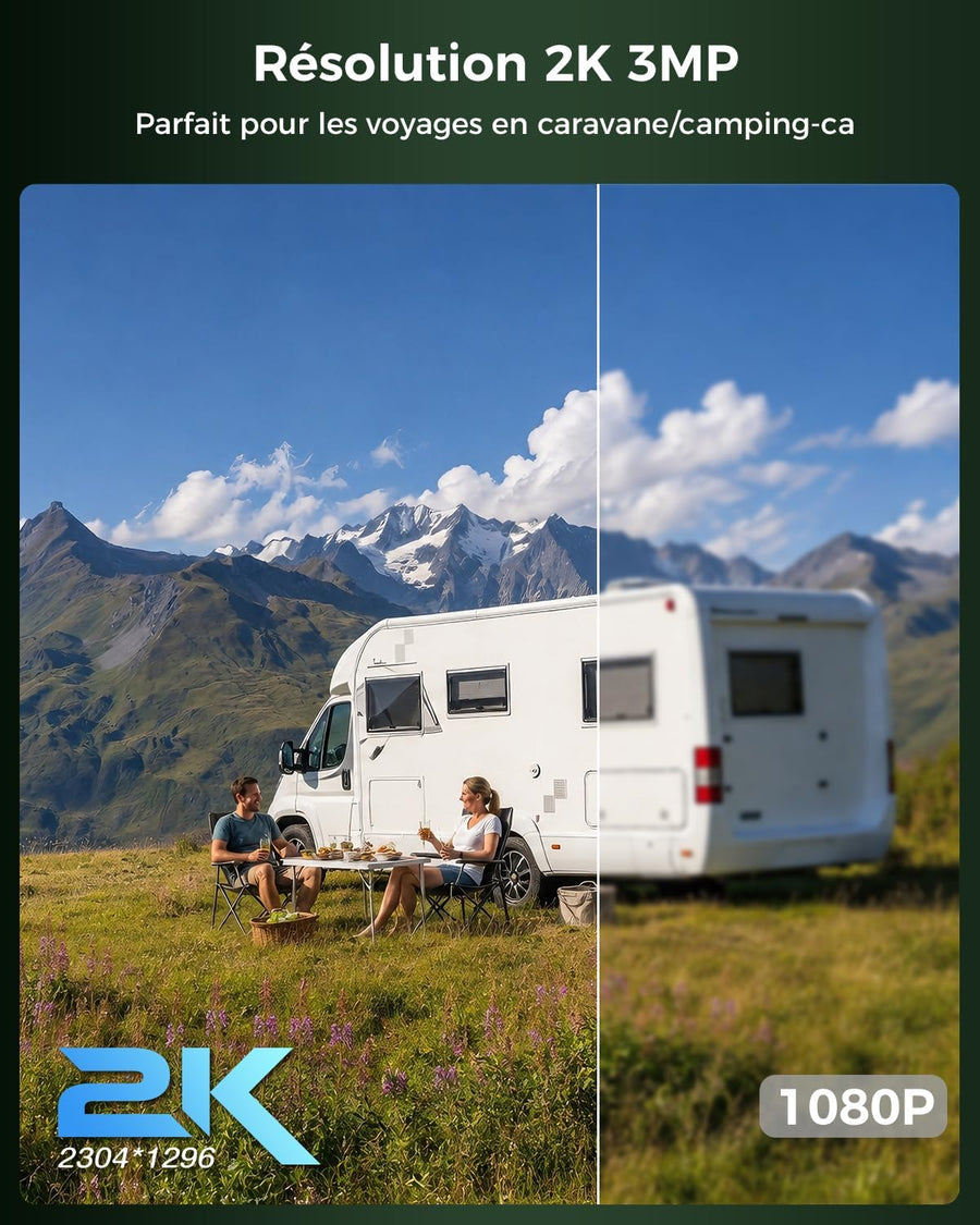 Caméra 4G avec Carte SIM Solaire Magnétique sans Fil Extérieur 2K Camera avec 3W Panneau Solaire 6000mAh Batterie, PIR Humaine Détection pour Camping-cars et Stationnement Temporaire