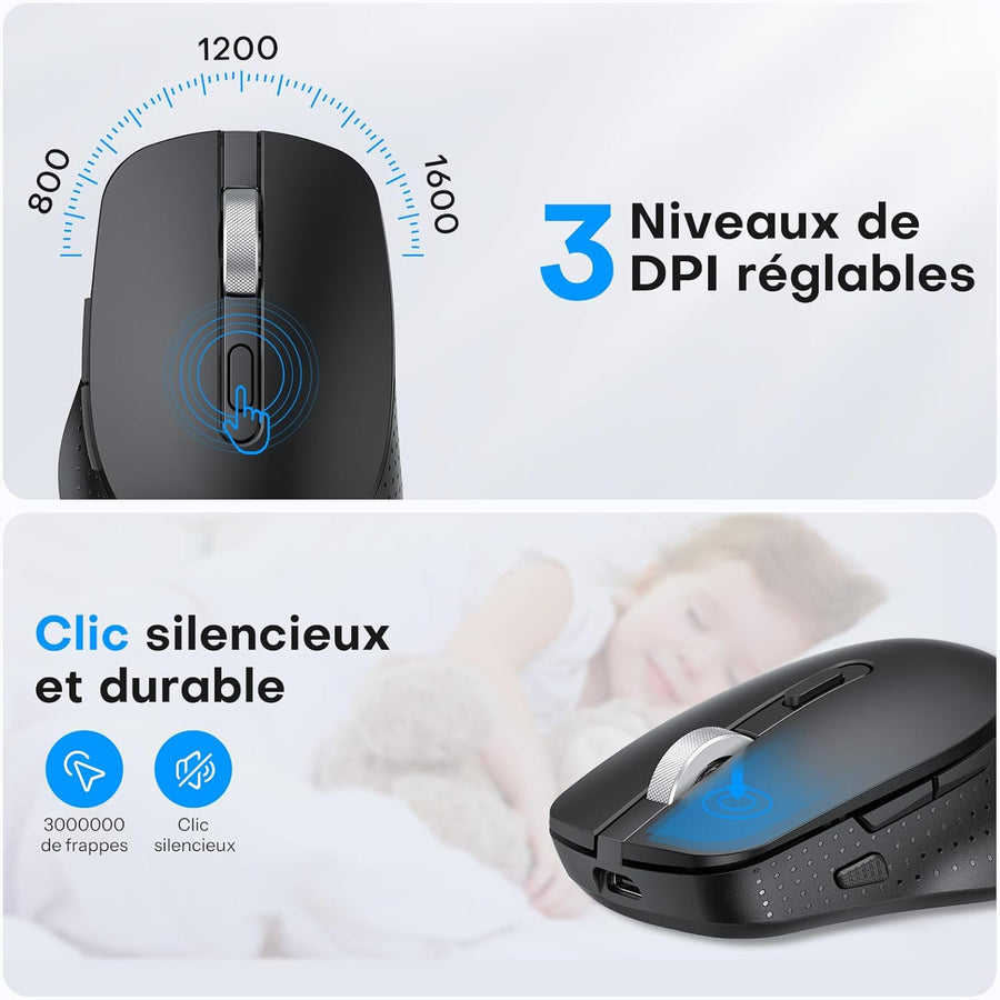 Kit Clavier et Souris Bluetooth pour Mac, Clavier et Souris sans Fil AZERTY Français Rechargeable avec 3 Canaux Bluetooth pour Apple Mac Pro/Mini, MacBook Pro/Air, iMac, iMac Pro, Gris Foncé