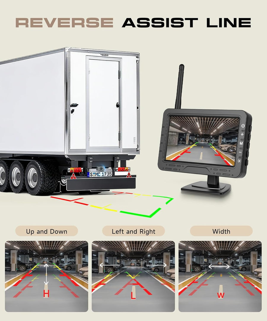 Caméra de Recul sans Fil, Moniteur TN 4,3 Pouces, Étanche IP68/Vision Nocturne Grand Angle/Lignes de Guidage Réglables/Inversion Image pour Voiture Camion Fourgon Caravane