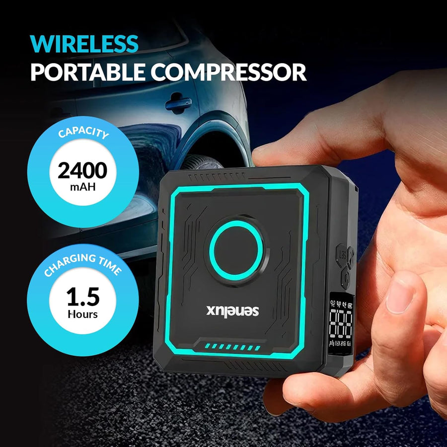 Mini Pompe à Vélo Électrique 150 PSI, Compresseur d'Air Portable Sans Fil avec Manomètre Numérique, Arrêt Automatique et Préréglages Intelligents, Rechargeable USB-C
