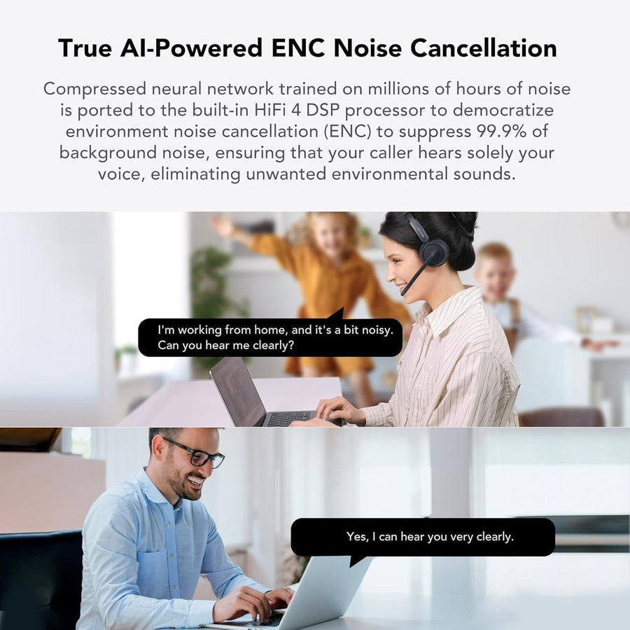 Casque Bluetooth sans Fil avec Micro,Casque à Réduction de Bruit ENC, Station de Charge/Bluetooth 5.4/USB Dongle, 45H d'Autonomie pour Télétravail/PC/Appels Clairs