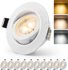 Lot de x10 Spot Led Encastrable Salle de Bain Dimmable Blanc Orientable Extra Plat Trou 68mm - 80mm IP44 6W 230V, Spot de Plafond pour Cuisine Salon Chambre, Blanc Chaud/Neutre/Froid Réglable
