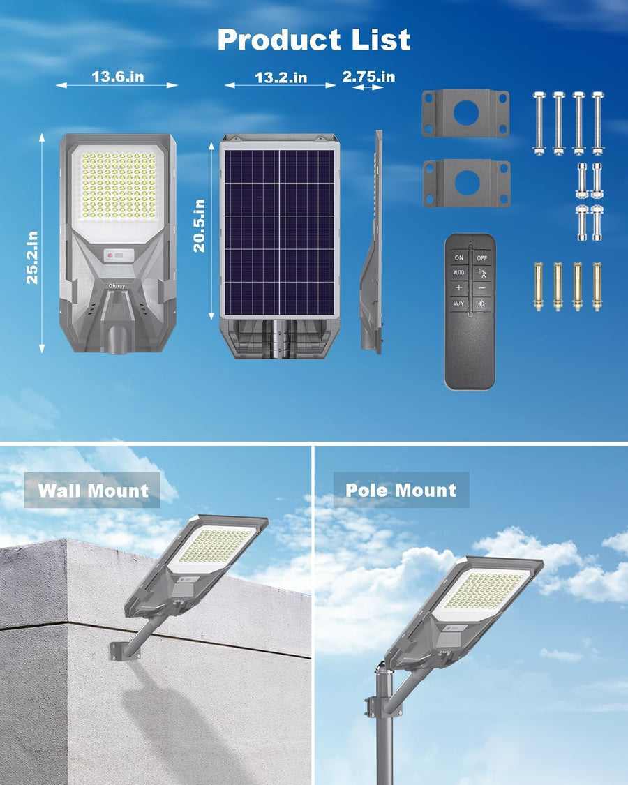 Lampadaire Solaire Exterieur, OLL 6500K Projecteur Led Extérieur Puissant, Spot Solaire avec Detecteur de Mouvement, IP67 Étanche Eclairage Lampes Solaires pour Garage, Jardins, Cour