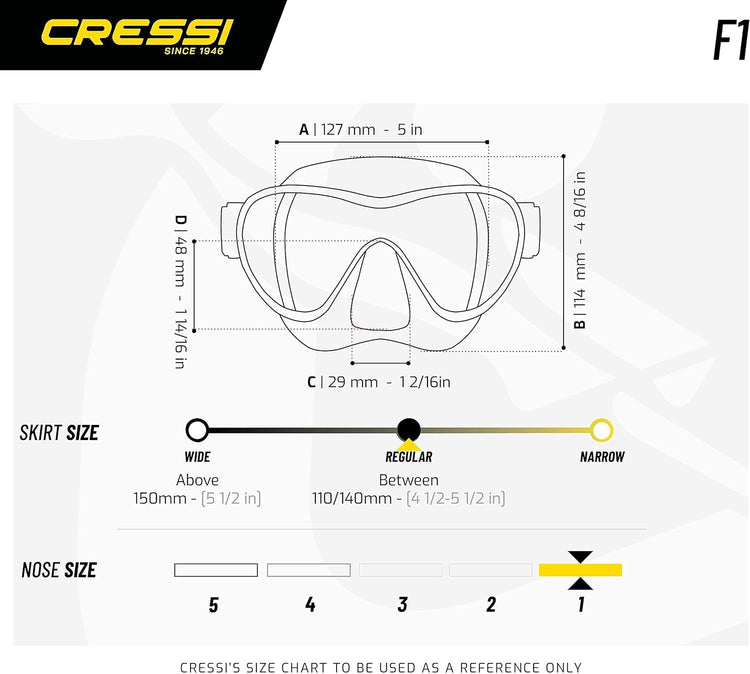 Cressi F1 Mask Black Blue Lenses Masque de Plongée sans Cadre Unisex-Adult, Noir/Oculaire Bleu Ultravision, Taille Unique
